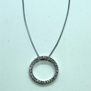 Dazzling Silver Circle Pendant Necklace - Sparkling Crystal Accent
